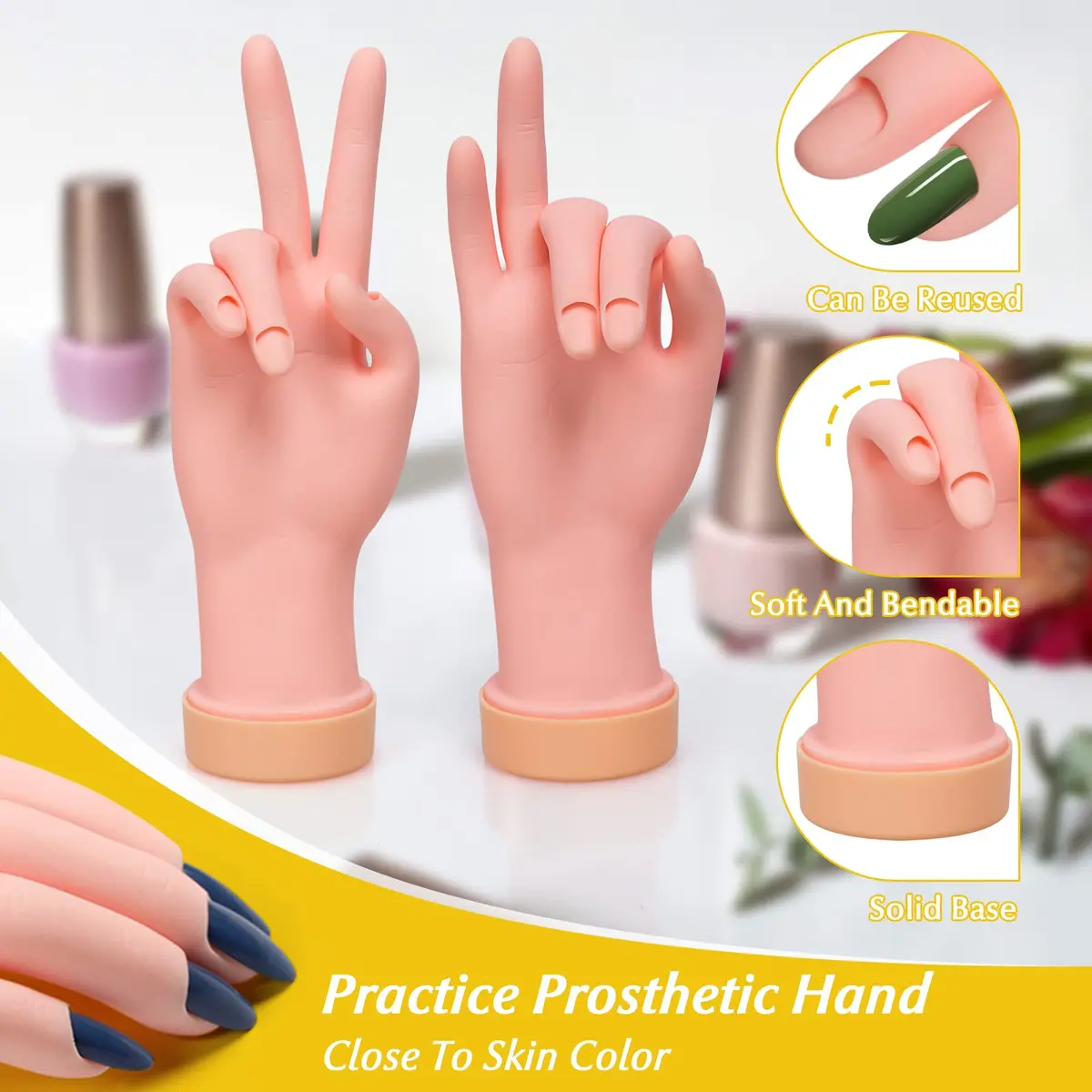 Krofaue 2 Pack Right Hand Nail Practice Trainer, Flexible Bendable Rubber with Realistic Skin Tone | Ideal for Beginners & Salon Artists - view 4