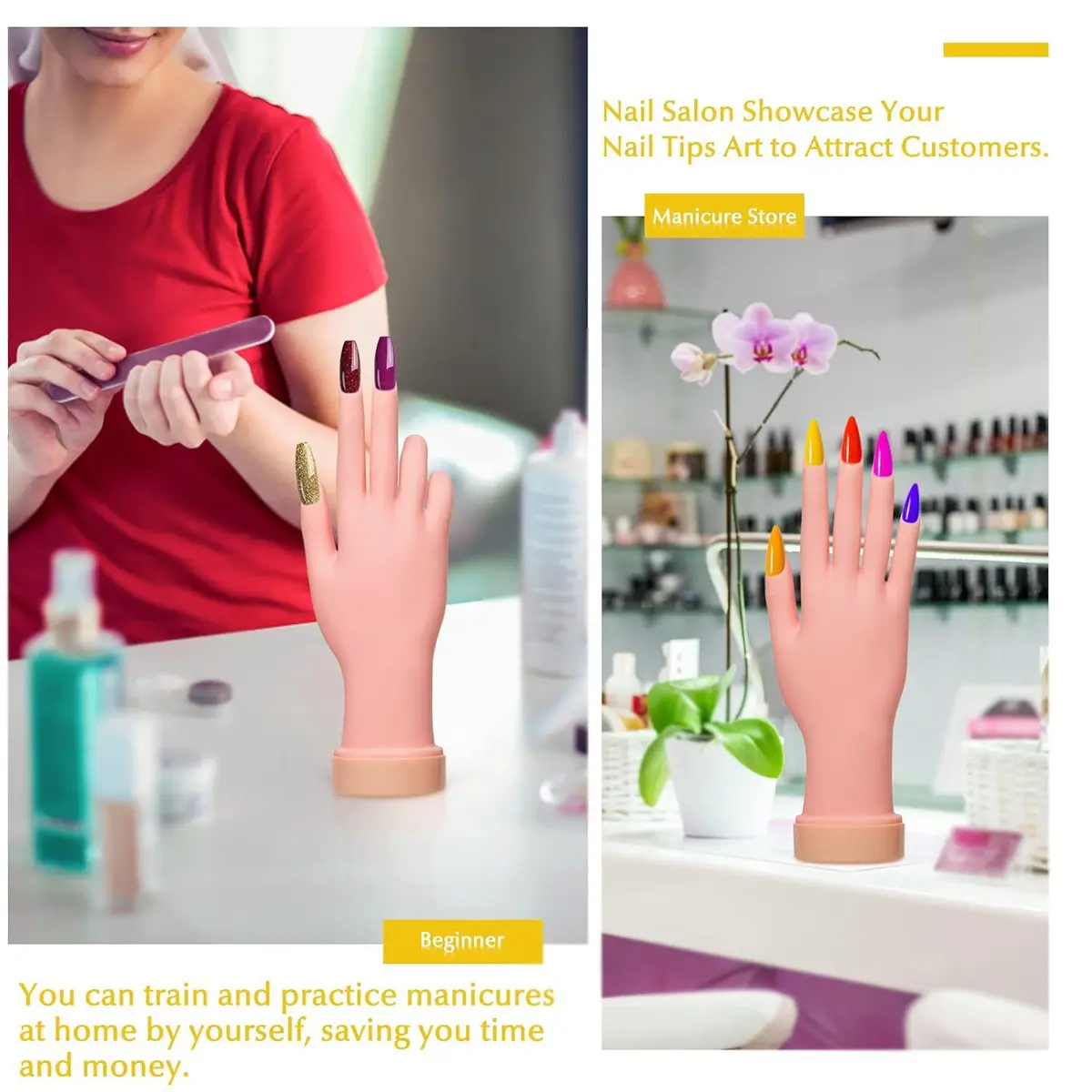 Krofaue 2 Pack Right Hand Nail Practice Trainer, Flexible Bendable Rubber with Realistic Skin Tone | Ideal for Beginners & Salon Artists - view 7