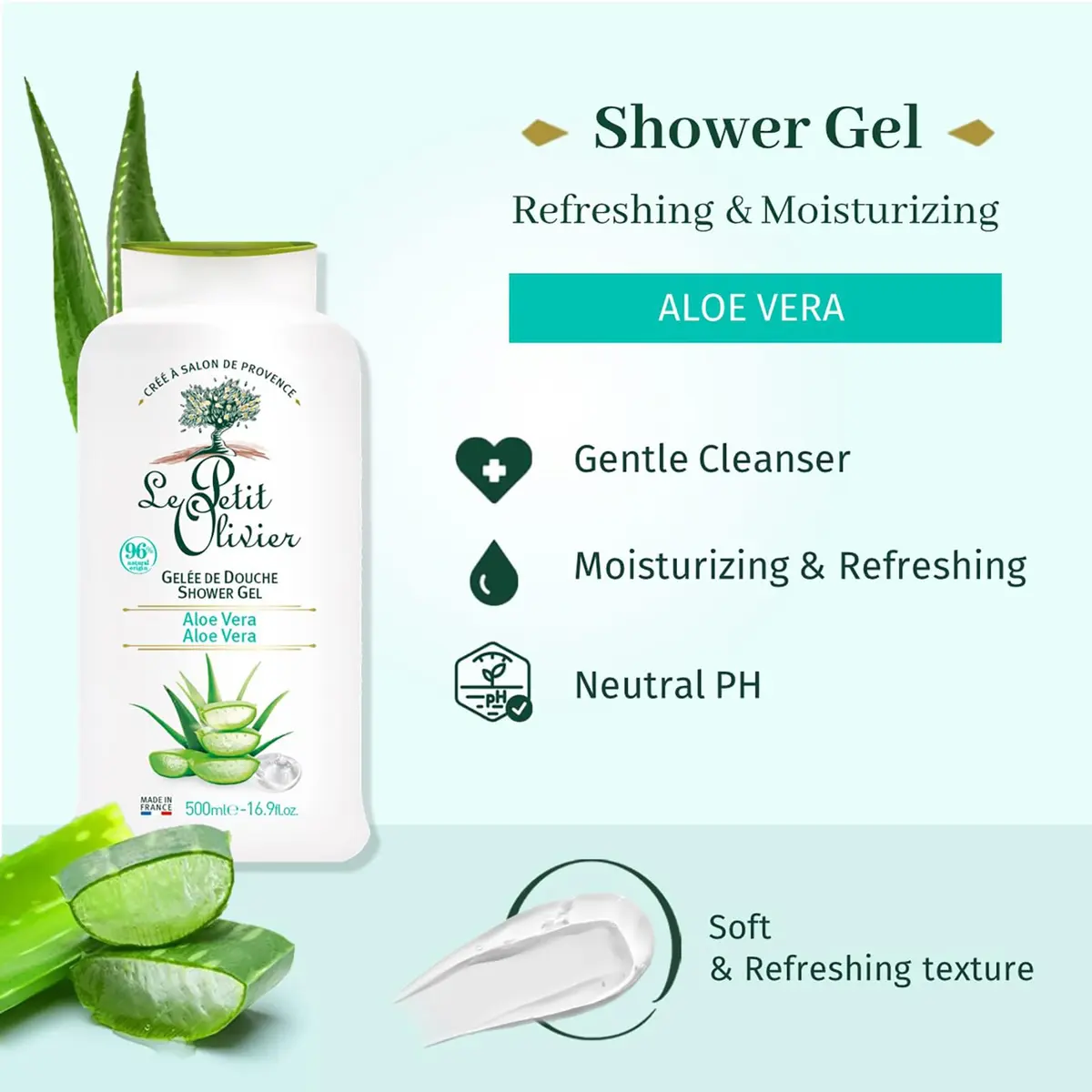 Le Petit Olivier Aloe Vera Shower Gel 16.9 Fl Oz | Moisturizing & pH Neutral for All Skin Types - view 2