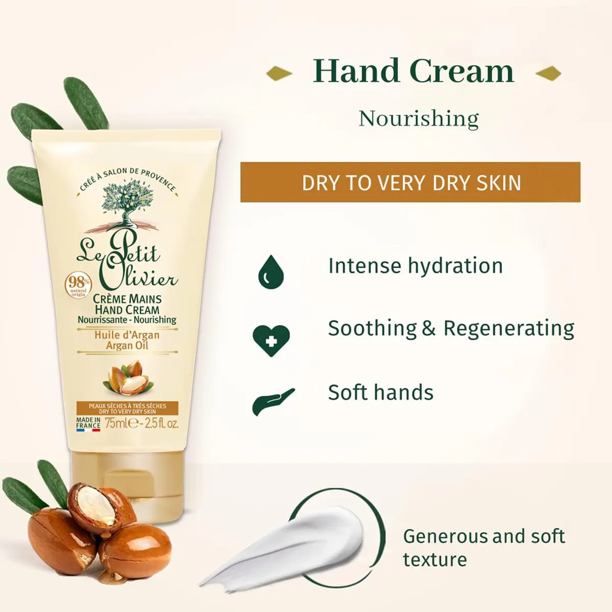 Le Petit Olivier Hand Cream - Nourishing with Argan Oil - Softens & Protects Hands - Silicone Free - 2.5 Oz - view 2