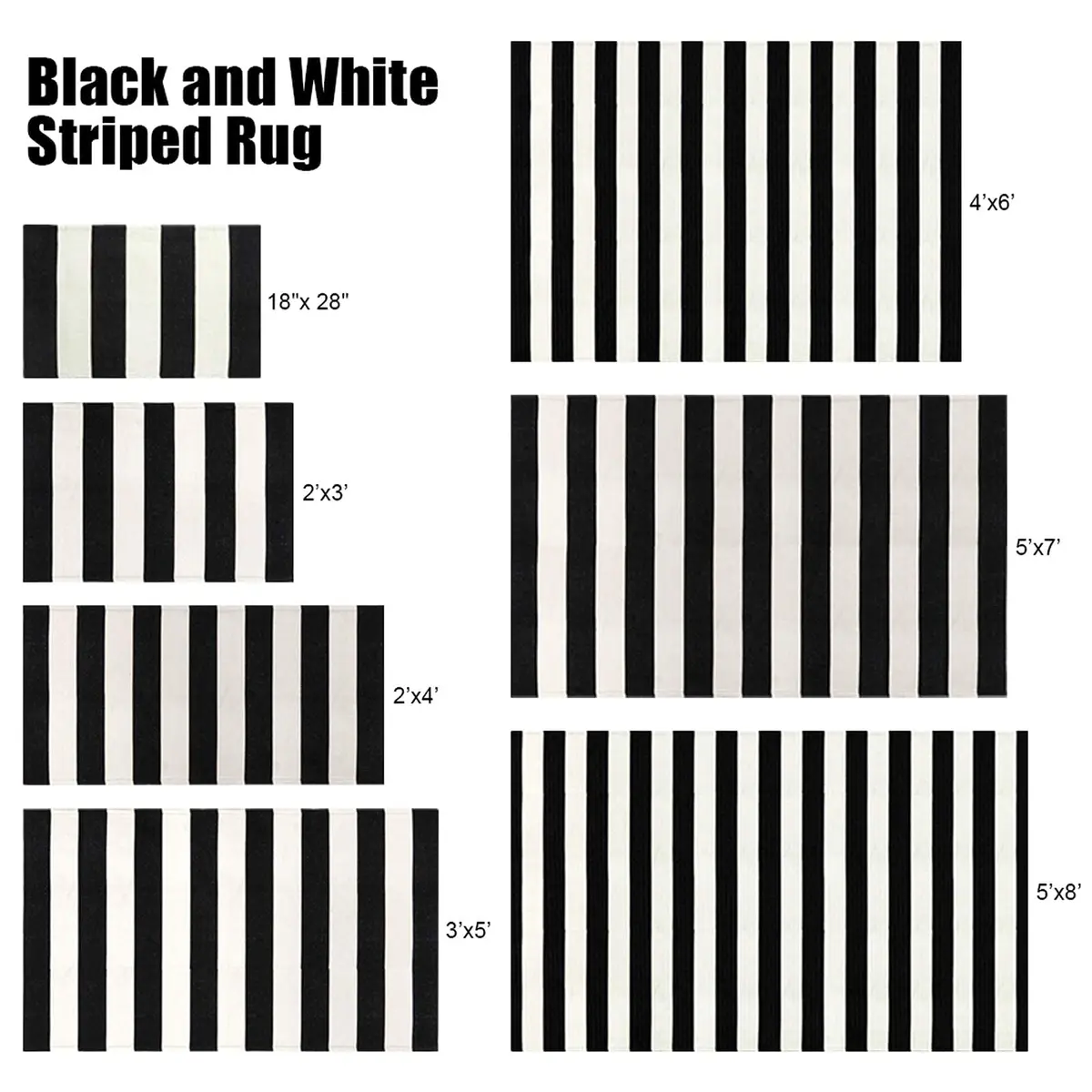 LEEVAN Black and White Striped Outdoor Rug 3x5 | Washable Front Porch Rug - view 7