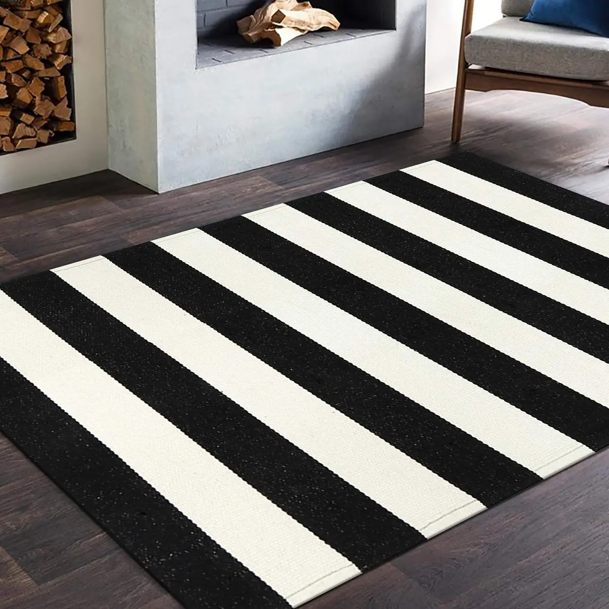 LEEVAN Black and White Striped Outdoor Rug 3x5 | Washable Front Porch Rug - view 9