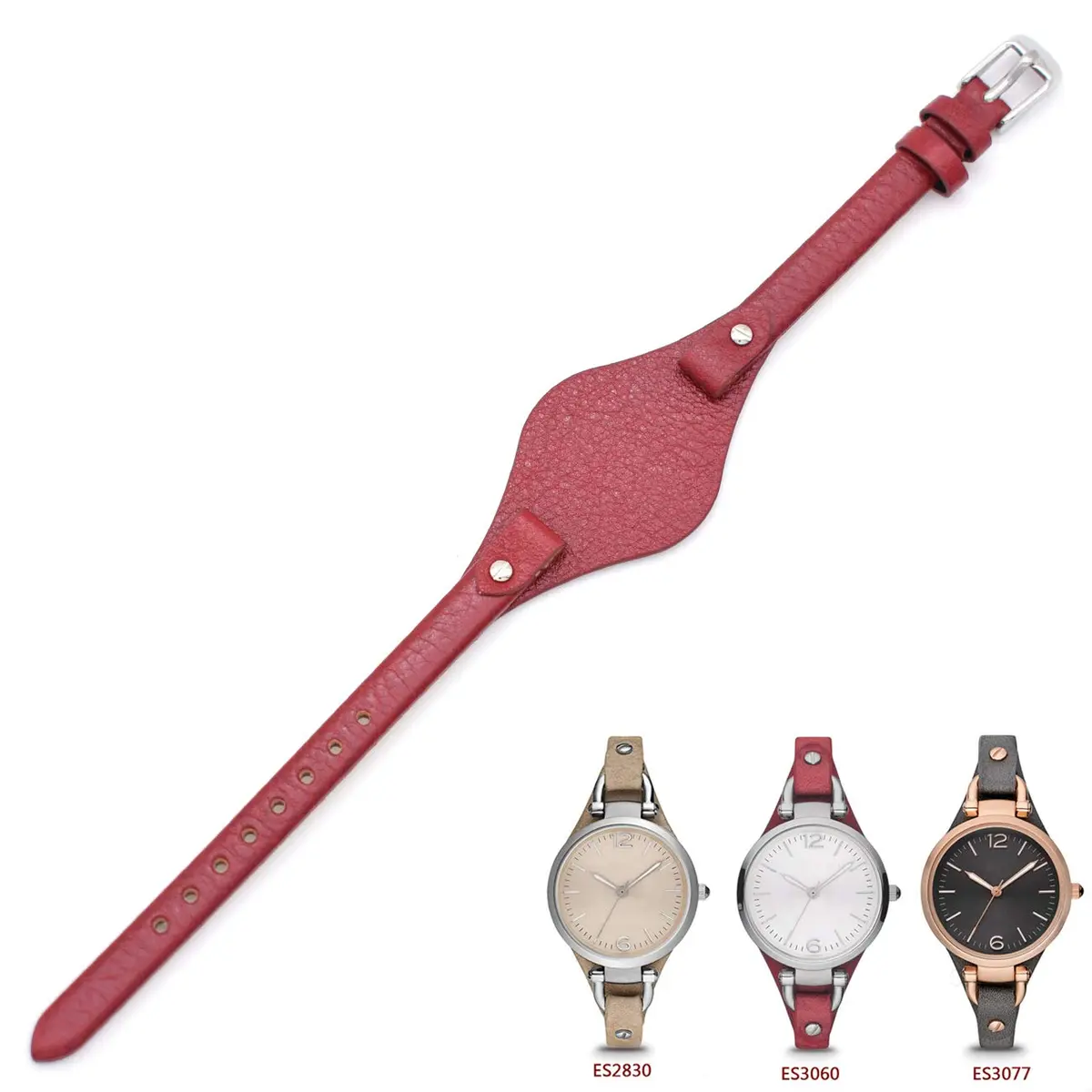 bullish Red Genuine Leather Watch Strap for Fossil Watches | 8mm Width - main product image