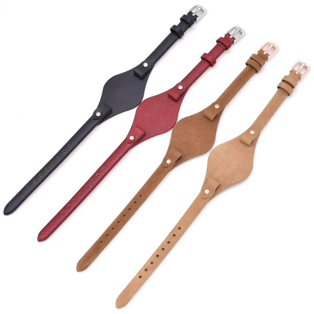 bullish 8mm Genuine Leather Watch Strap Replacement for Fossil Watches, 210mm (8.27 in) | Beige Genuine Cowhide Leather with Stainless Steel Buckle - view 6