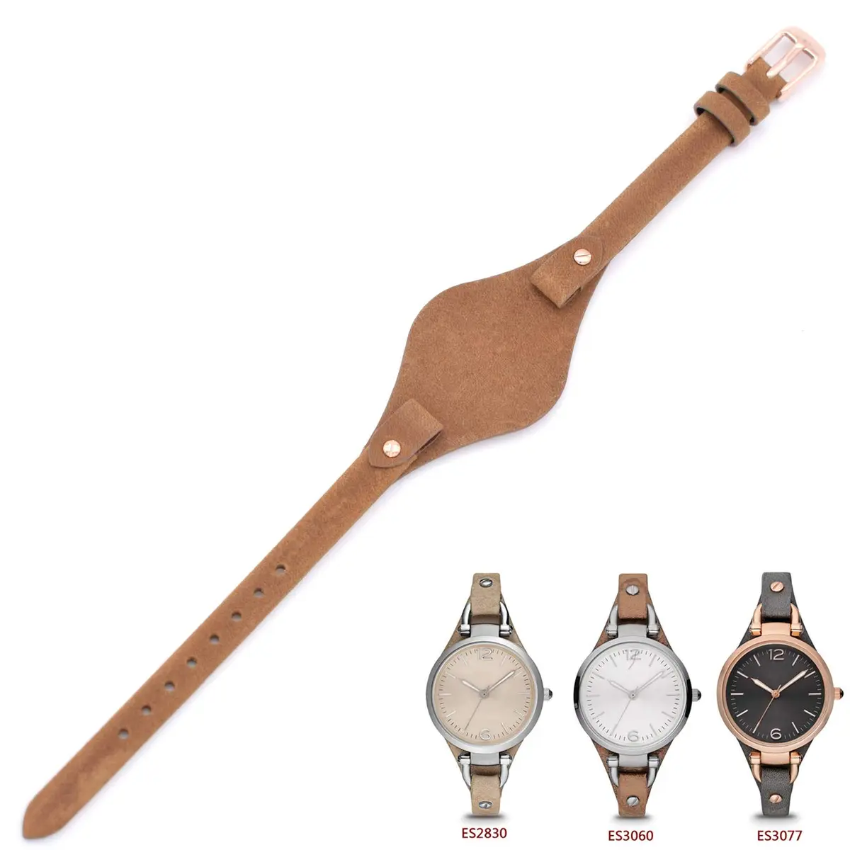 bullish 8mm Genuine Leather Watch Strap Replacement for Fossil ES3148 ES4119 ES4176 ES3262 ES3077 | Elegant Stripe Design - main product image