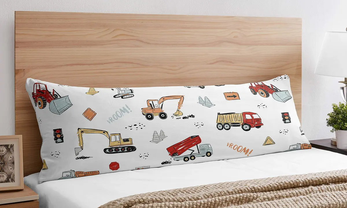 Sweet Jojo Designs Construction Truck Body Pillow Case Cover 54in x 20in | Toddler Bedding Accessory - view 2