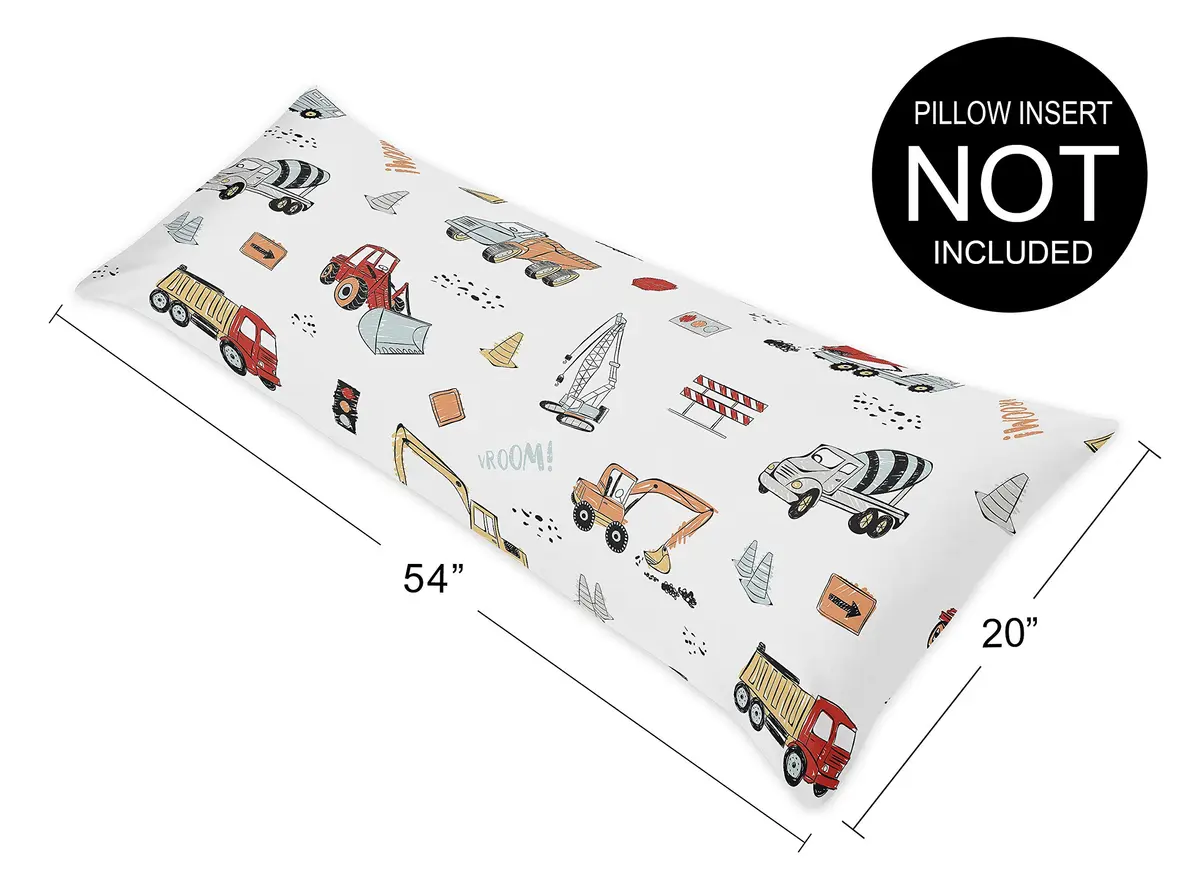 Sweet Jojo Designs Construction Truck Body Pillow Case Cover 54in x 20in | Toddler Bedding Accessory - view 4