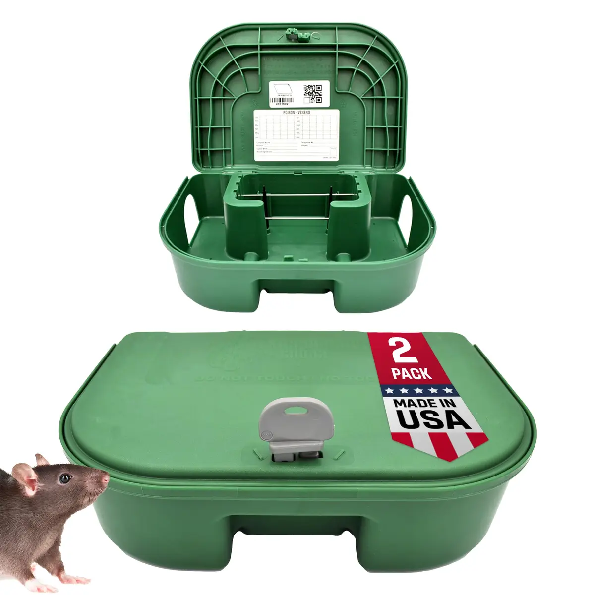 Exterminators Choice Rat Bait Stations - 2-Pack Large Green Bait Boxes | Heavy-Duty Outdoor Rodent Control - main product image