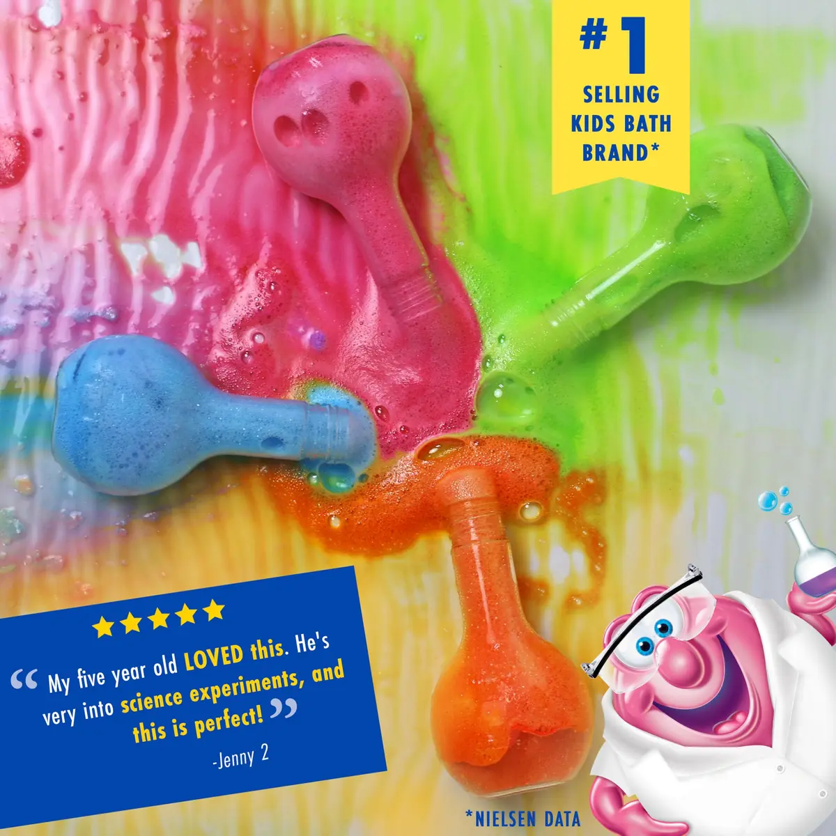 Mr. Bubble Kids Original Bath Bomb Potions - Colorful Fizzy Fun - Cool Foam and Bubble Science Beaker Bath Toys (Pack of 4) | Safe, Paraben-Free, Colorful Science Fun - view 4