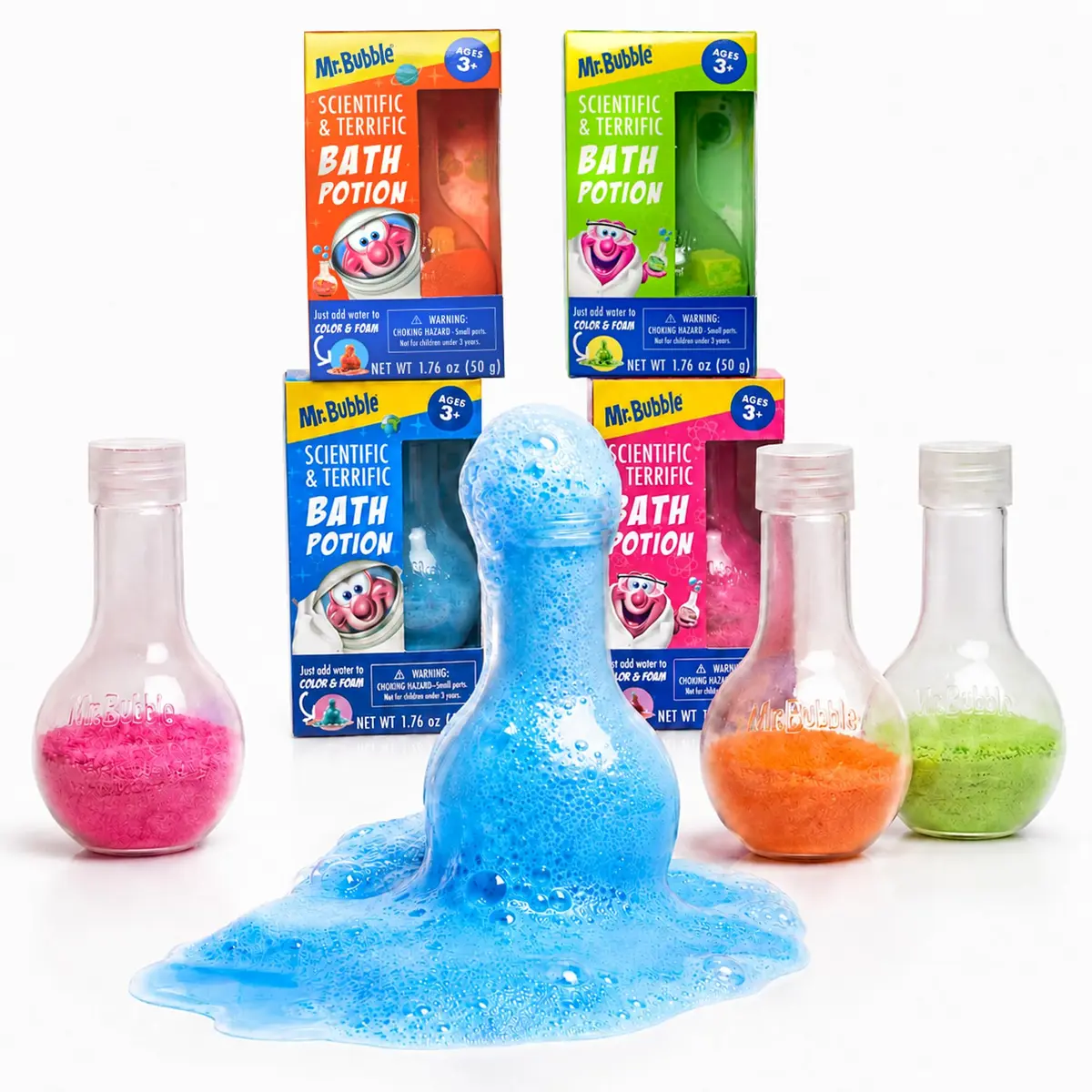 Mr. Bubble Kids Original Bath Bomb Potions - Colorful Fizzy Fun - Cool Foam and Bubble Science Beaker Bath Toys (Pack of 4) | Safe, Paraben-Free, Colorful Science Fun - main product image