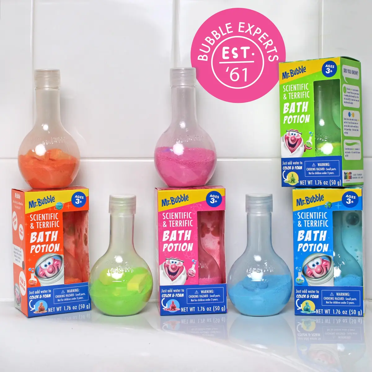 Mr. Bubble Kids Original Bath Bomb Potions - Colorful Fizzy Fun - Cool Foam and Bubble Science Beaker Bath Toys (Pack of 4) | Safe, Paraben-Free, Colorful Science Fun - view 3