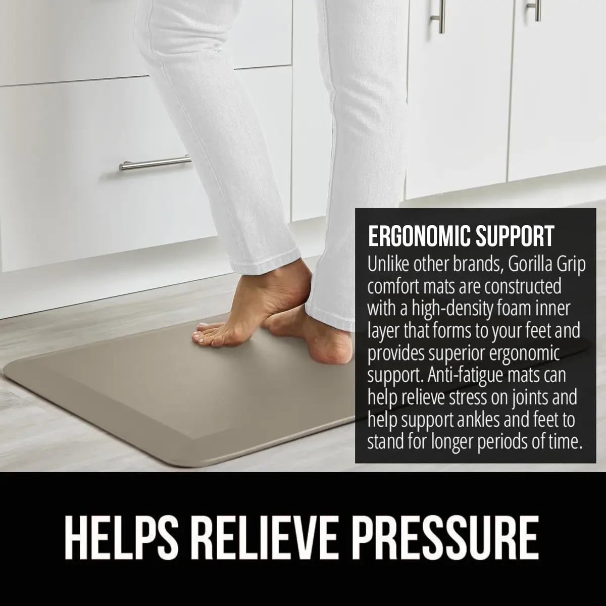GORILLA GRIP Cushioned Antifatigue Kitchen Mat for Floor, 24x17, Taupe | Supportive 3/4 Inch Foam for Long Standing Comfort - view 3