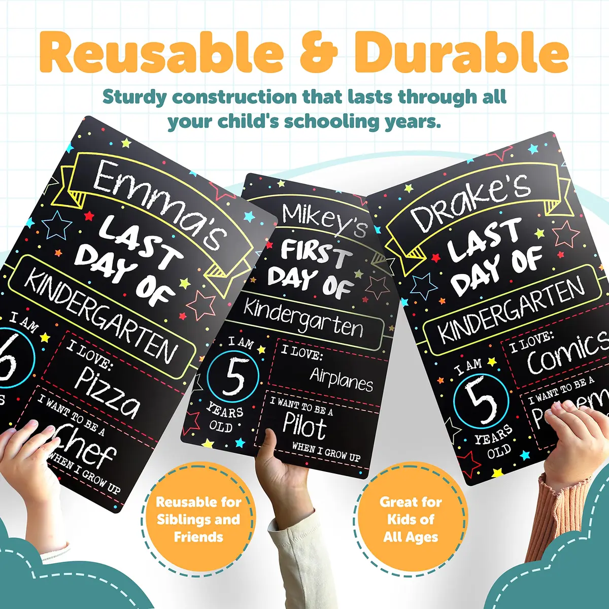 GSM Brands First Day Last Day of School Sign Double Sided Dry Erase Board 30.5cm (12" x 8") | Classic Design for Milestones - view 5