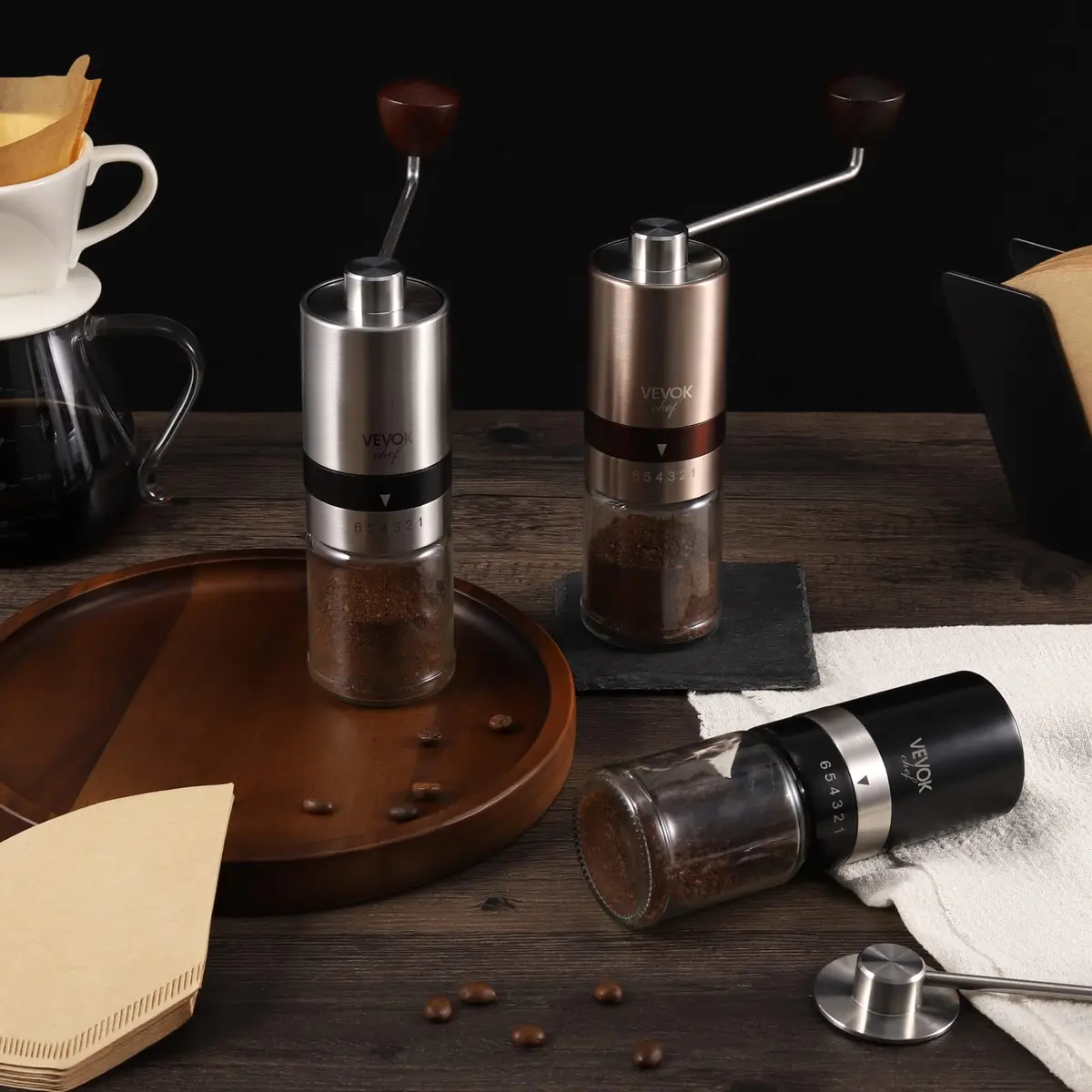 VEVOK CHEF Manual Coffee Grinder 6 Settings | Stainless Steel Conical Burr Portable Hand Crank Fine for Espresso - view 9