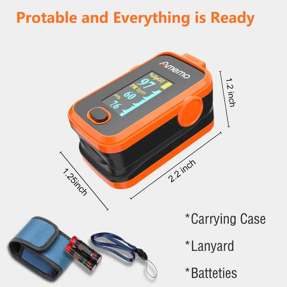 Amemo Blood Oxygen Monitor Fingertip OLED Display | Accurate SpO2 & Heart Rate with Silicone Cover - view 5