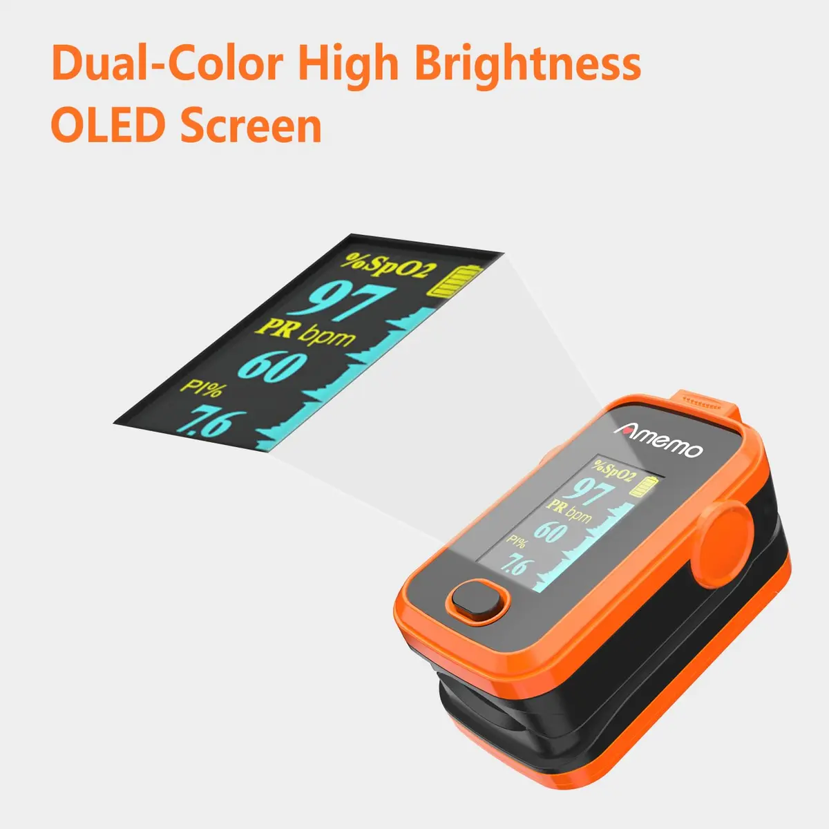 Amemo Blood Oxygen Monitor Fingertip OLED Display | Accurate SpO2 & Heart Rate with Silicone Cover - view 6