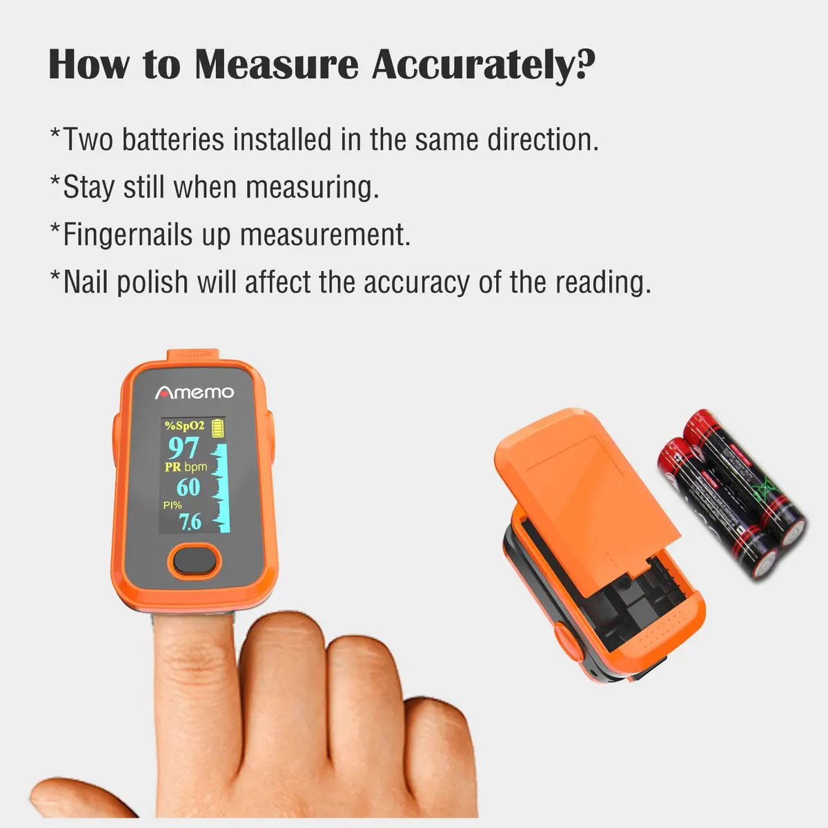 Amemo Blood Oxygen Monitor Fingertip OLED Display | Accurate SpO2 & Heart Rate with Silicone Cover - view 8