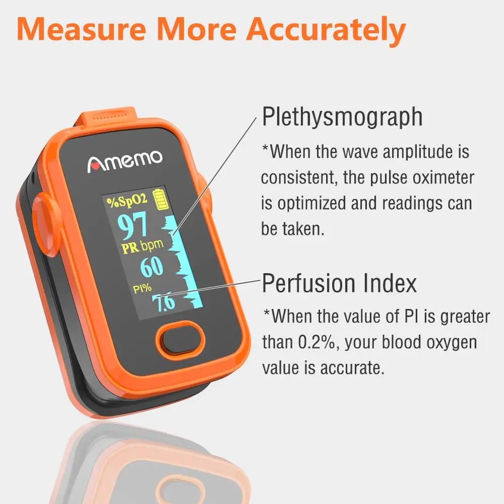 Amemo Blood Oxygen Monitor Fingertip OLED Display | Accurate SpO2 & Heart Rate with Silicone Cover - view 3