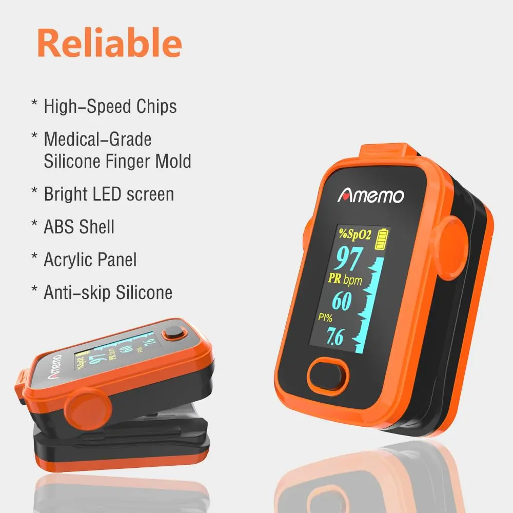 Amemo Blood Oxygen Monitor Fingertip OLED Display | Accurate SpO2 & Heart Rate with Silicone Cover - view 4