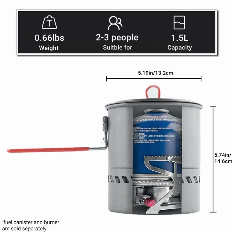 Bulin 1.5L Camping Pot with Heat Exchanger & Foldable Handle | Ultralight Aluminum Cookware for Backpacking - view 3