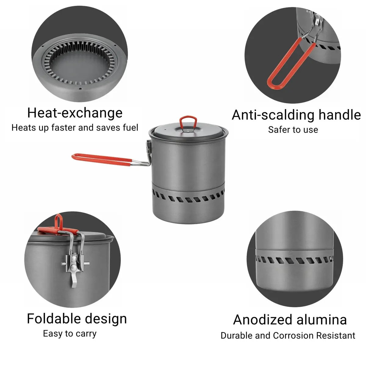 Bulin 1.5L Camping Pot with Heat Exchanger & Foldable Handle | Ultralight Aluminum Cookware for Backpacking - view 4
