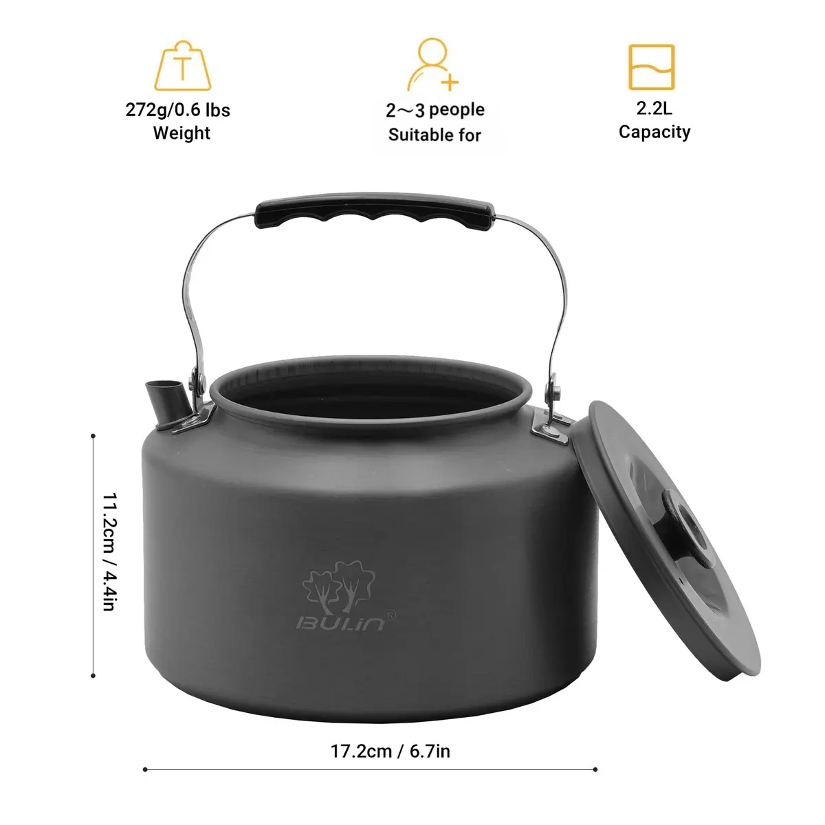 Bulin Camping Kettle 2.2L (740ml / 2.3 Quarts) | Fast Heating Water Boiler for Open Fire & Stoves - view 2