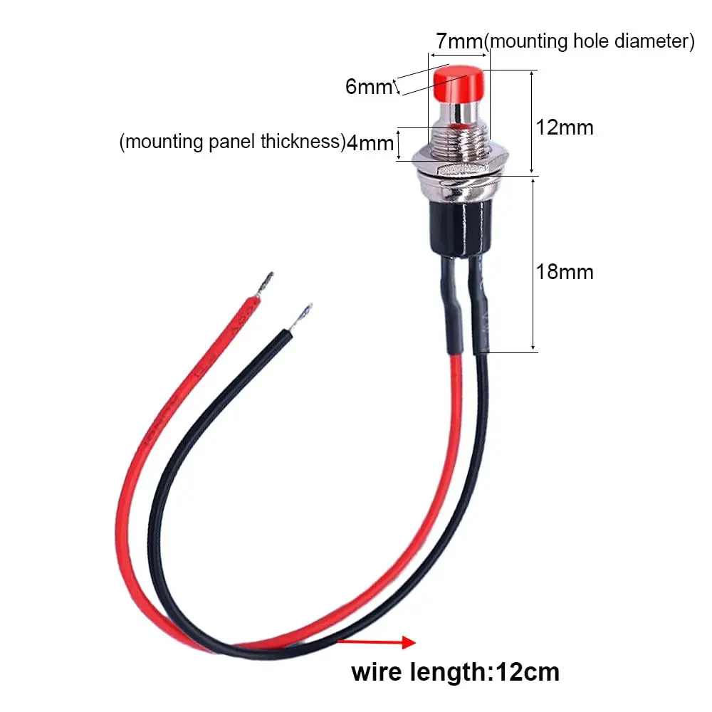 Gebildet 12pcs 7mm Mini Momentary Push Button Switch | SPST N/O 3V-230V, 1A, Round, Chassis Mount - view 4
