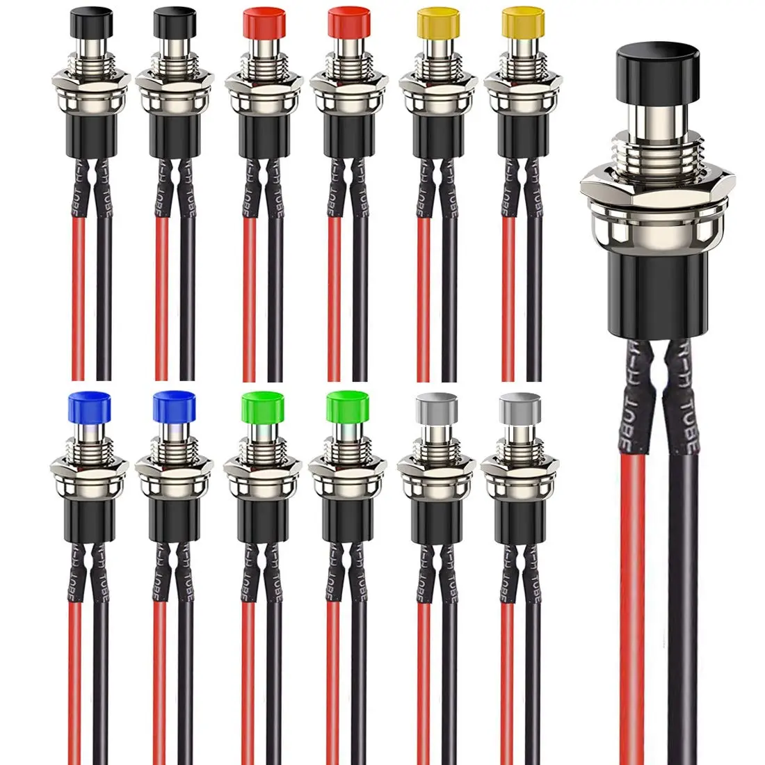 Gebildet 12pcs 7mm Mini Momentary Push Button Switch | SPST N/O 3V-230V, 1A, Round, Chassis Mount - main product image