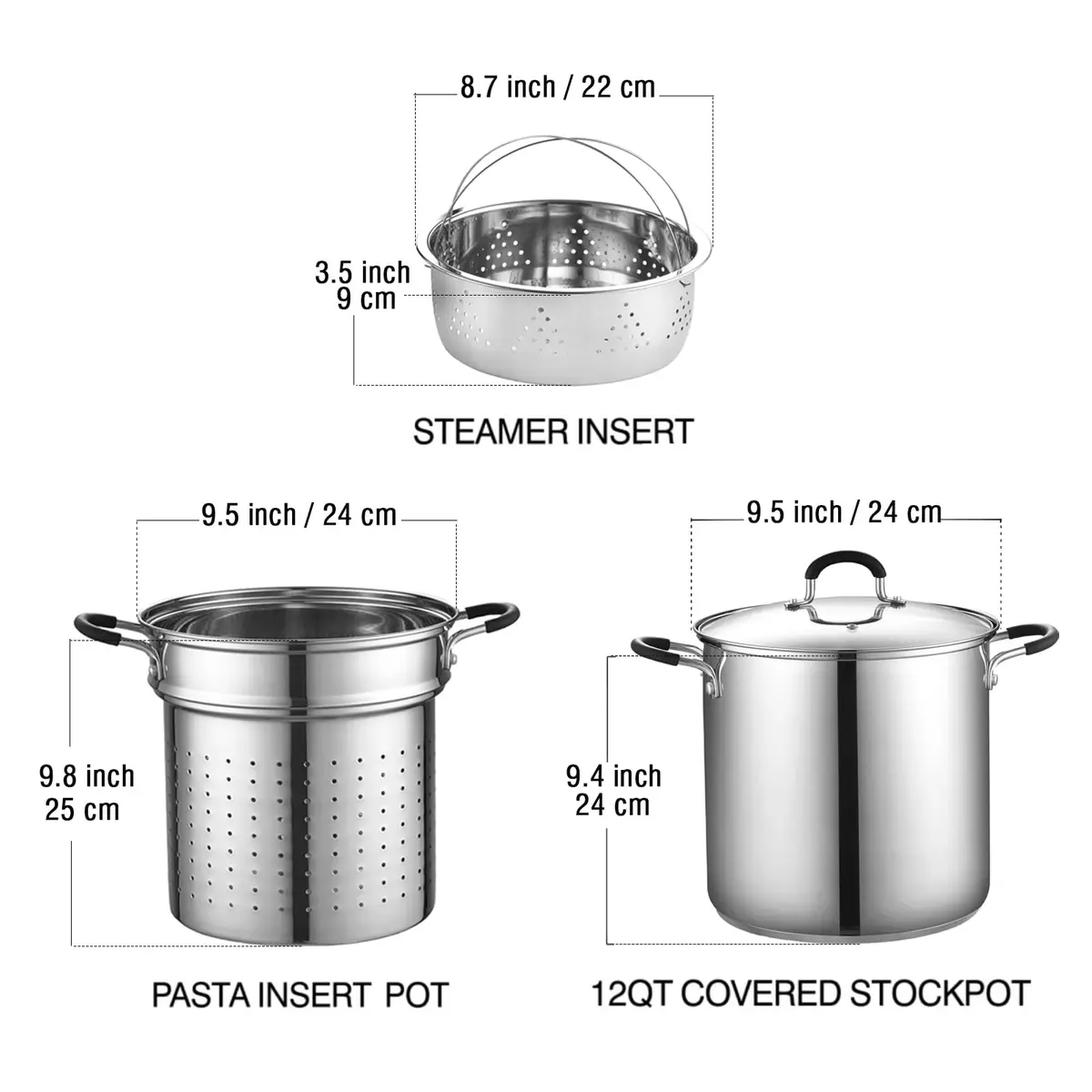 Cook N Home 12 Quart Stainless Steel Pasta Pot with Strainer Insert | 3-in-1 Multipurpose Cookware - view 2