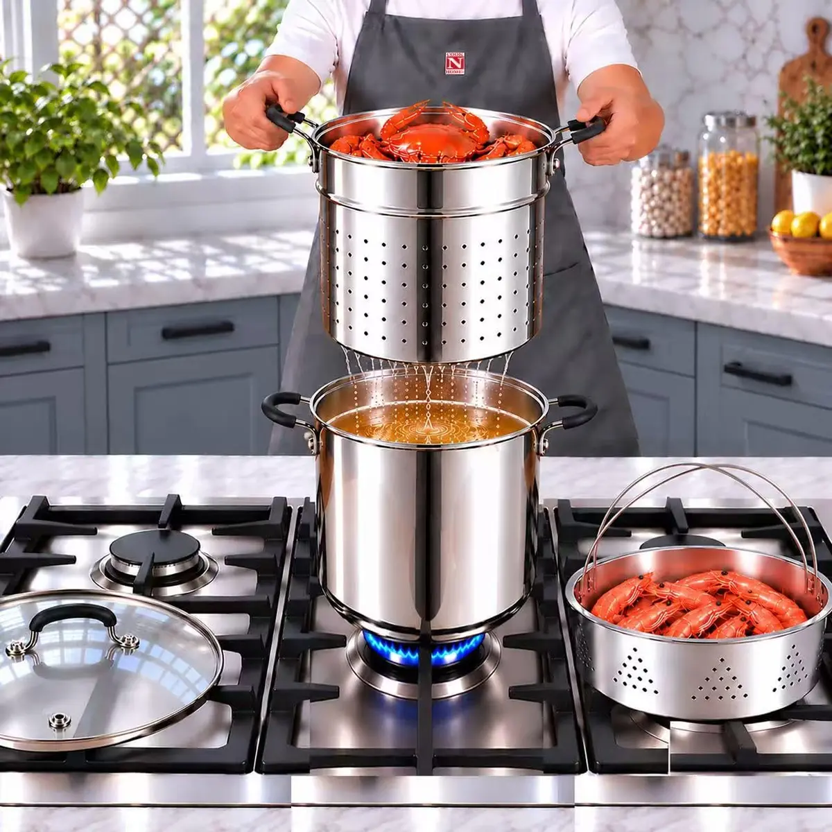 Cook N Home 12 Quart Stainless Steel Pasta Pot with Strainer Insert | 3-in-1 Multipurpose Cookware - view 3