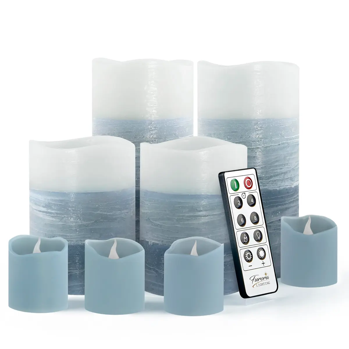 FURORA LIGHTING Blue Ombre LED Candles, 8-Pack Set with Remote & Timer | Flameless Wax Decor for Home & Events - main product image