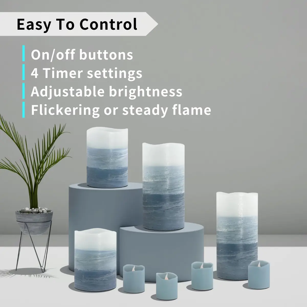 FURORA LIGHTING Blue Ombre LED Candles, 8-Pack Set with Remote & Timer | Flameless Wax Decor for Home & Events - view 3