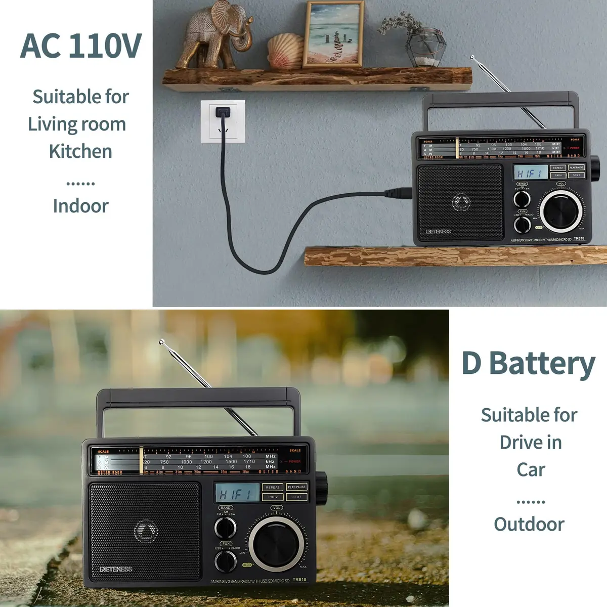 Retekess TR618 Portable AM FM Shortwave Radio with MP3 Support | Elder-Friendly Handle, Large Dial, 3.5mm Jack - view 5