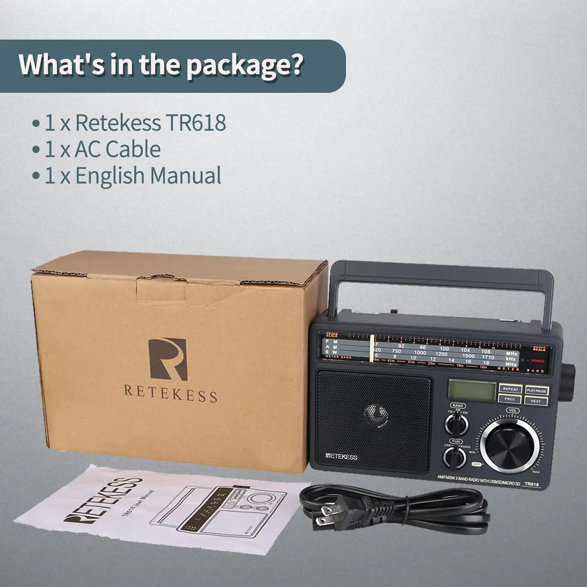 Retekess TR618 Portable AM FM Shortwave Radio with MP3 Support | Elder-Friendly Handle, Large Dial, 3.5mm Jack - view 6