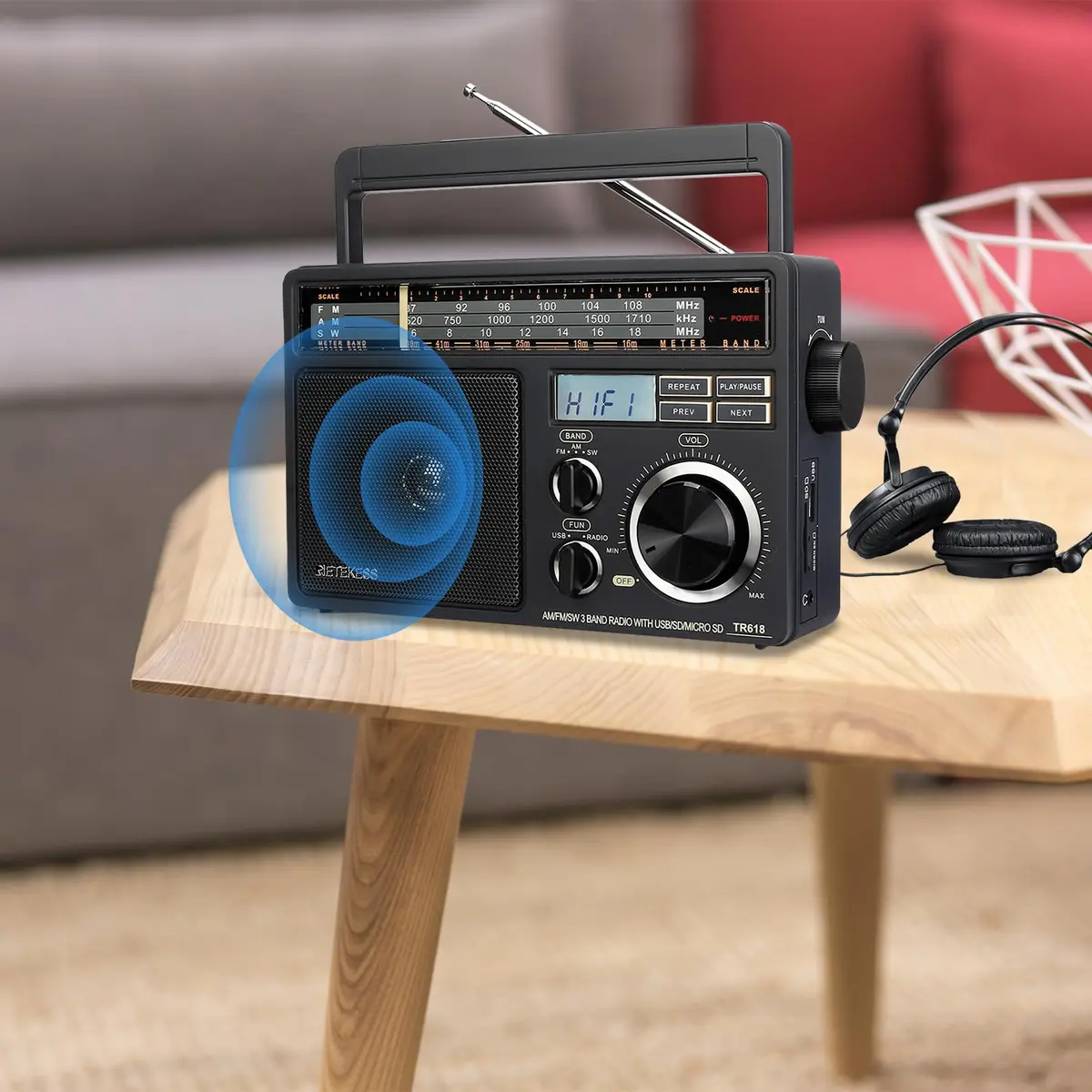 Retekess TR618 Portable AM FM Shortwave Radio with MP3 Support | Elder-Friendly Handle, Large Dial, 3.5mm Jack - view 8