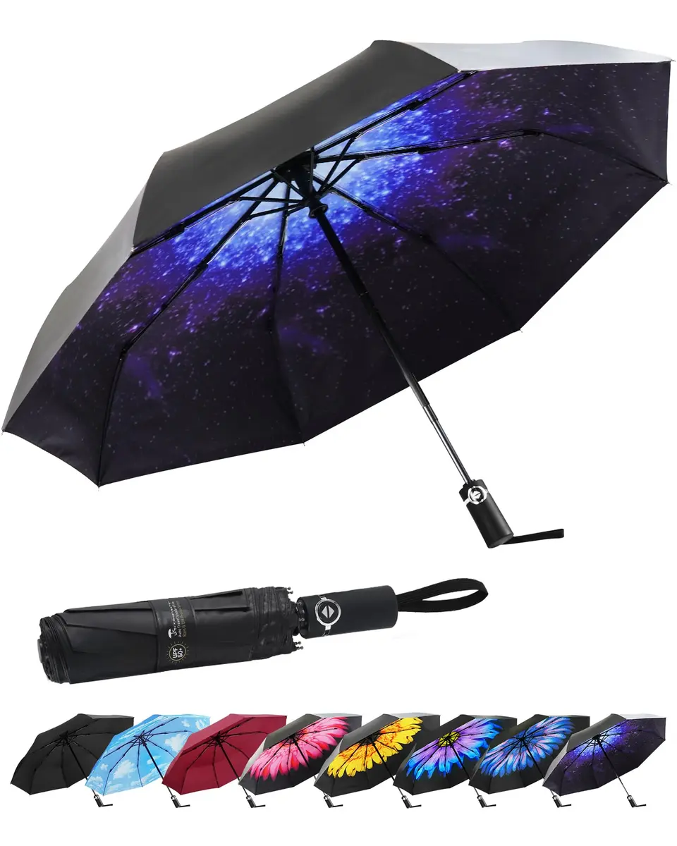 SY COMPACT Travel Umbrella for Rain, Windproof Automatic Compact Umbrella | Lightweight, Windproof, UV Coated - main product image