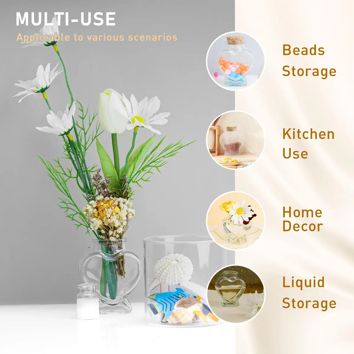 FJNATINH Heart Glass Bottle with Cork Stopper 50ml | Love Shape Decor - view 5