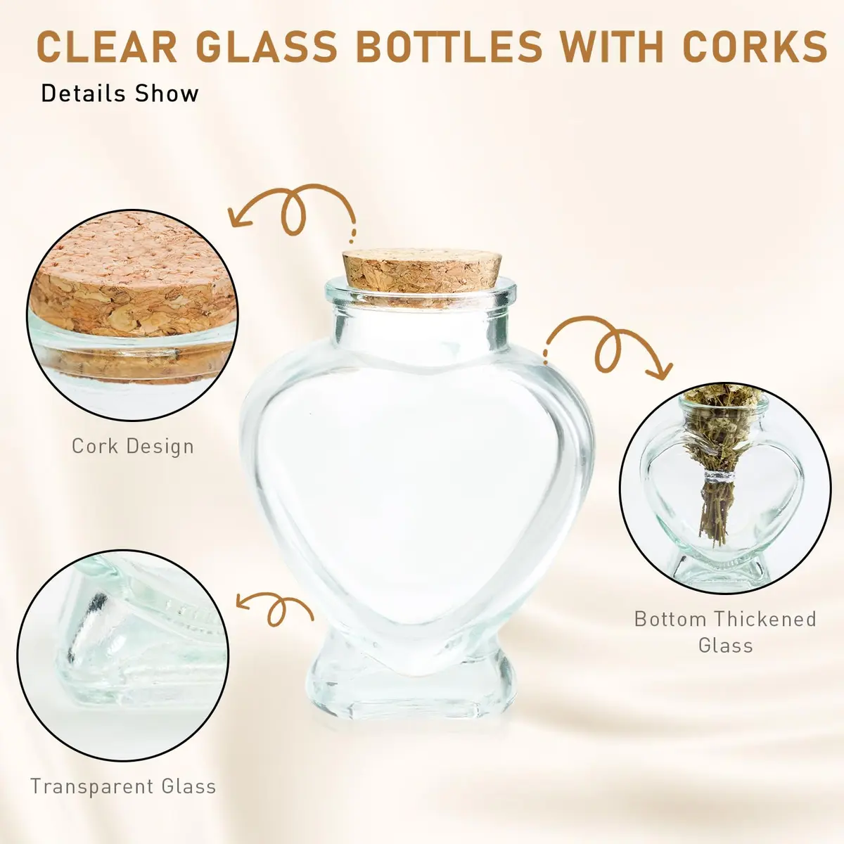 FJNATINH Heart Glass Bottle with Cork Stopper 50ml | Love Shape Decor - view 6