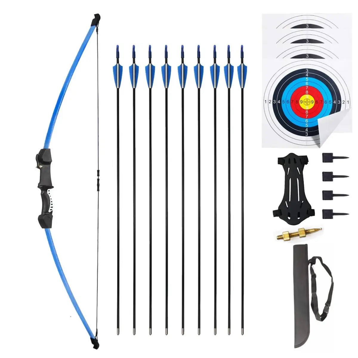 Mxessua 45" Youth Recurve Bow and Arrow Set for Kids & Teens | 15-20 lb Draw Weight, Ambidextrous, Blue - main product image