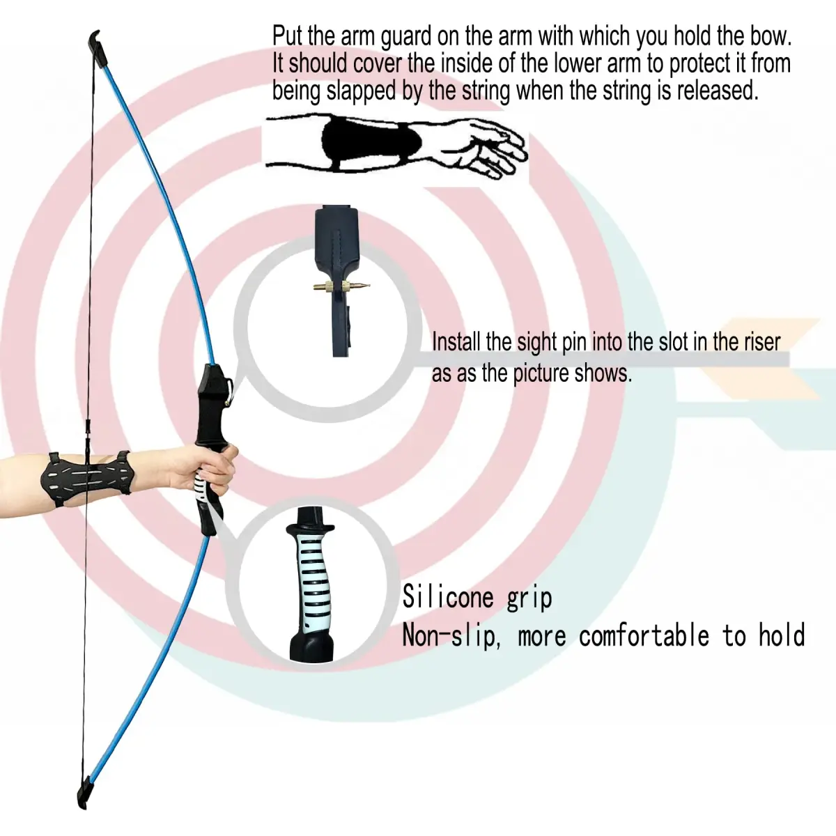 Mxessua 45" Youth Recurve Bow and Arrow Set for Kids & Teens | 15-20 lb Draw Weight, Ambidextrous, Blue - view 6