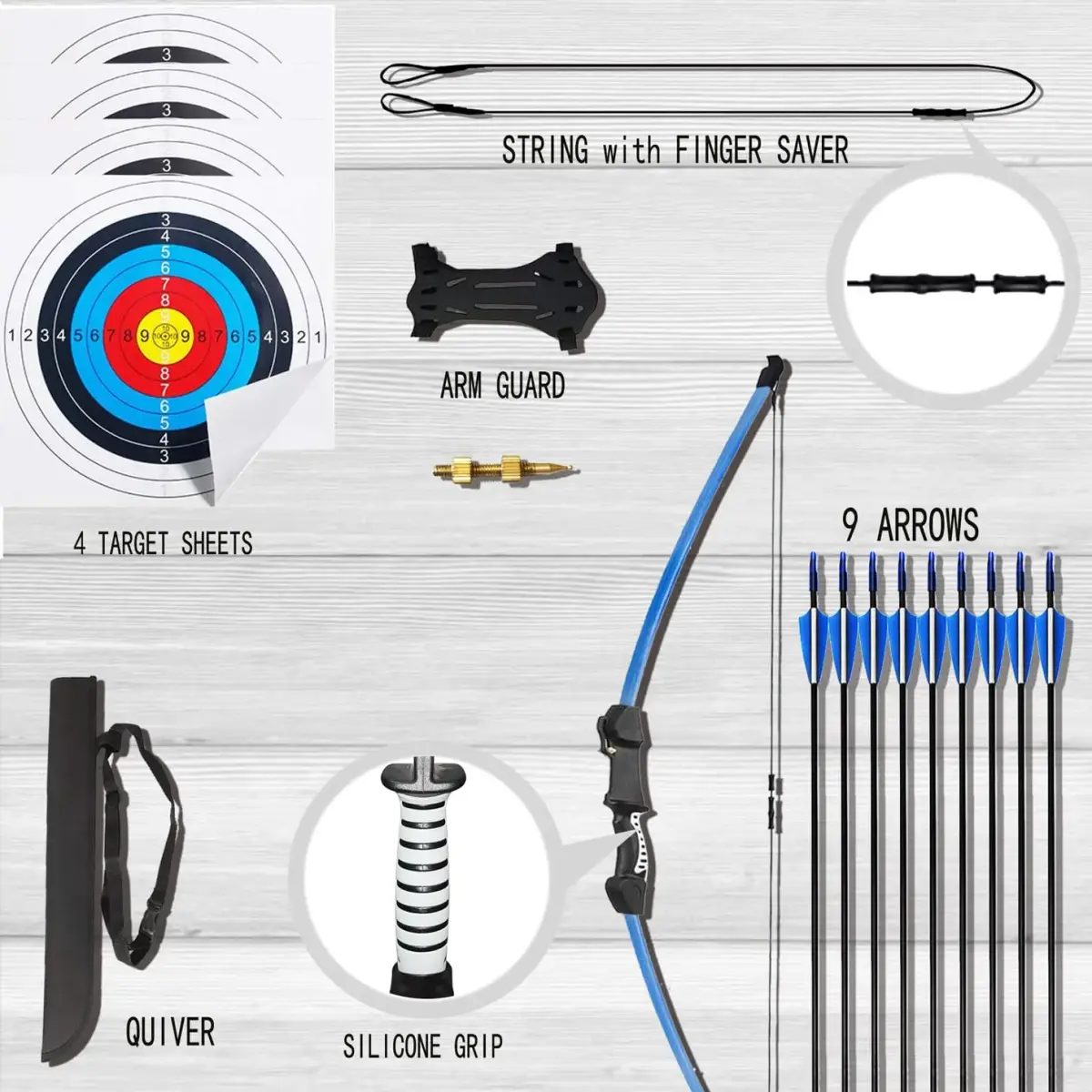 Mxessua 45" Youth Recurve Bow and Arrow Set for Kids & Teens | 15-20 lb Draw Weight, Ambidextrous, Blue - view 3