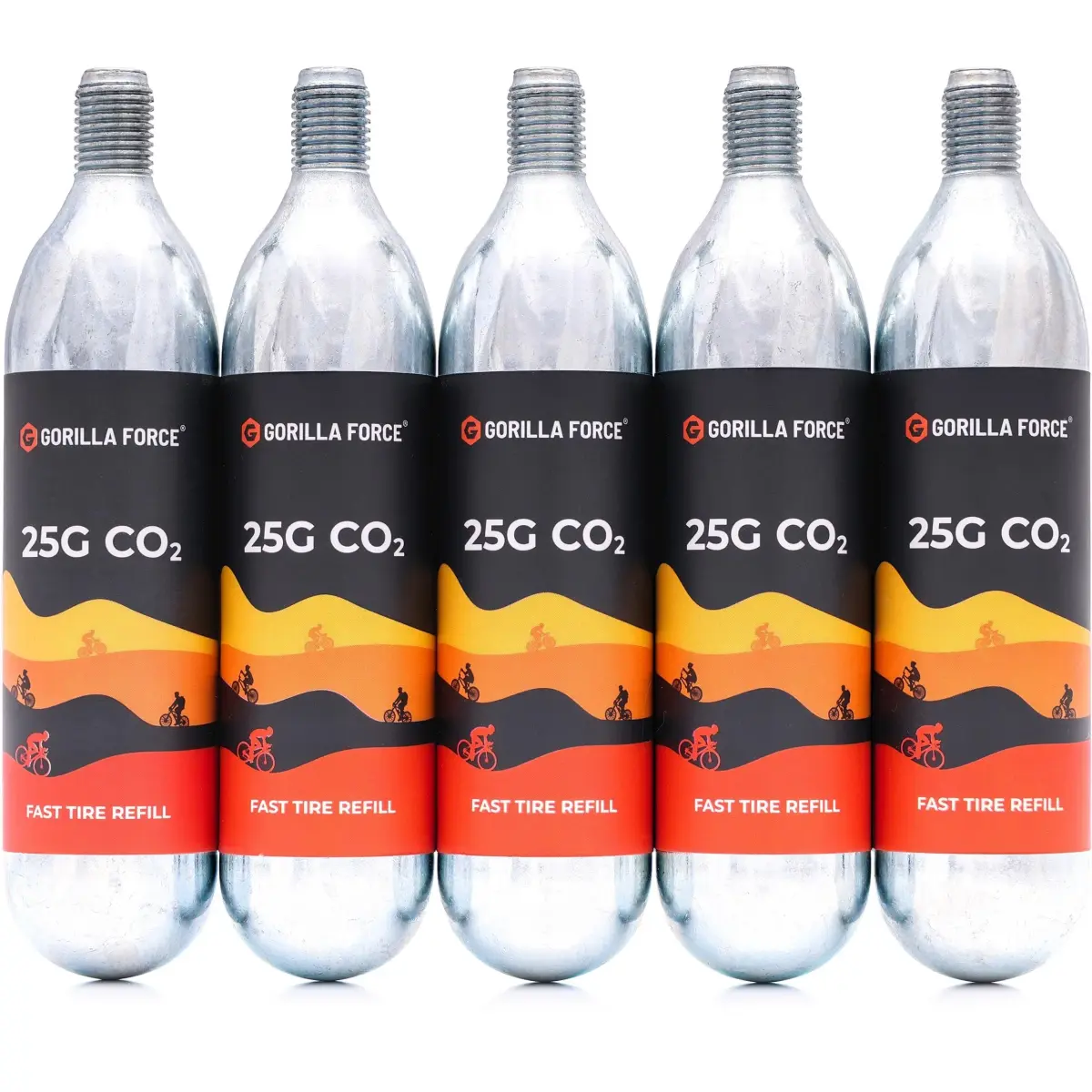 Gorilla Force 25g CO2 Cartridges 5-Pack | Fast Flat Repair for Bikes - main product image
