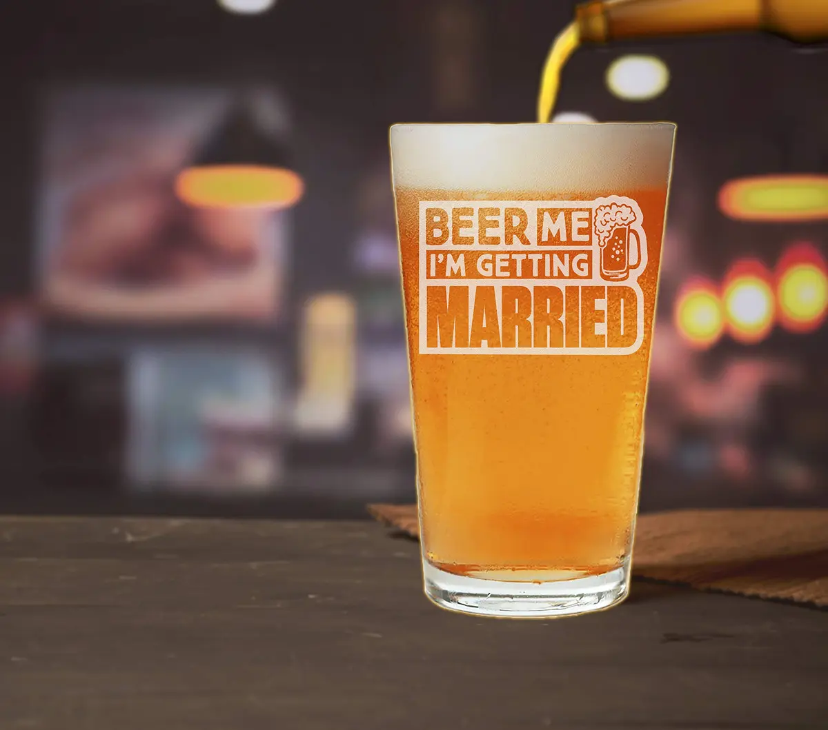 NeeNoNex Beer Me I'm Getting Married Beer Pint 473ml (16 oz) | Laser Engraved Glass for Wedding Gifts - view 2