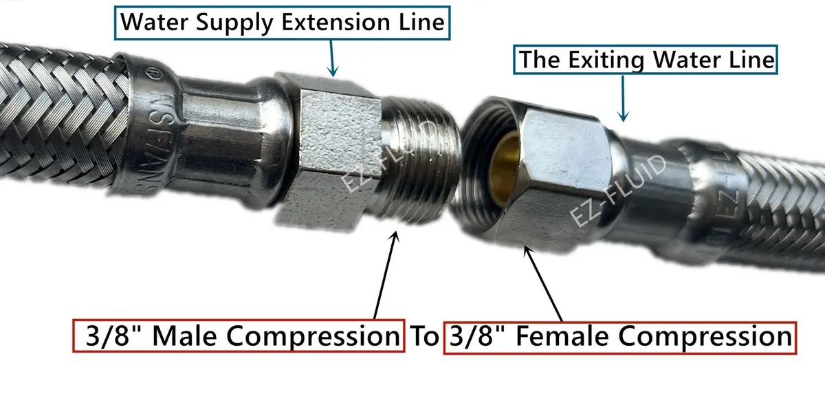 EZ-FLUID 20 Inch (50.8 cm) Stainless Steel Braided Faucet Extension Line | cUPC NSF Certified Lead-Free - view 3