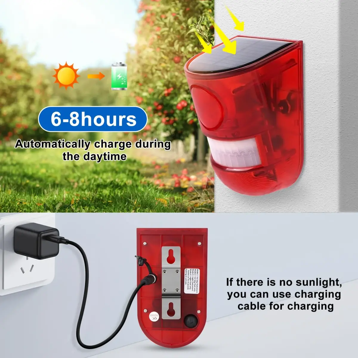 Aolyty Solar Motion Sensor Alarm Light with Siren and Red LED Flashing, 800m Visibility | Motion Detector Device India - view 2