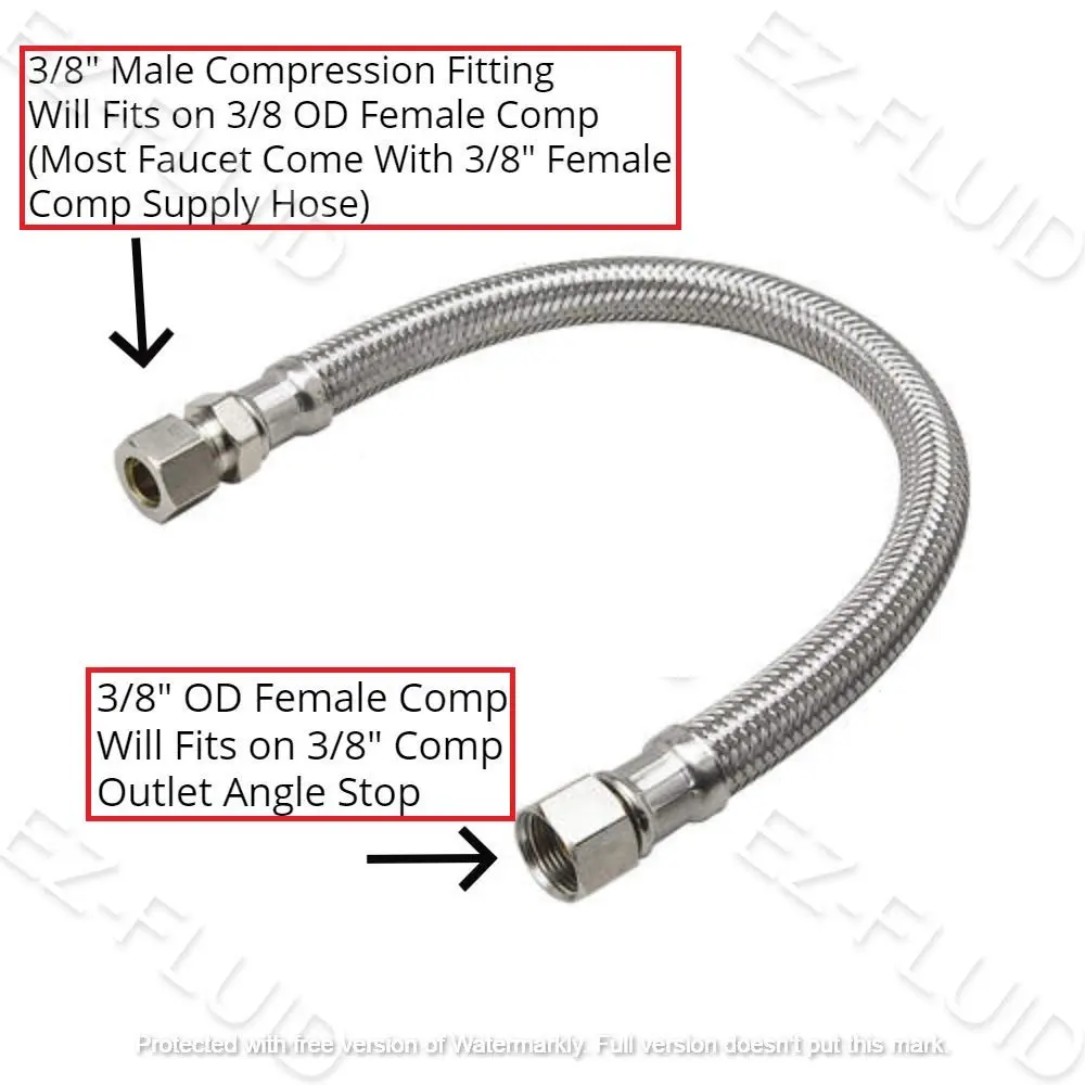 EZ-FLUID 20-Inch (50.8 cm) Stainless Steel Braided Faucet Connector Set | cUPC, NSF Certified Lead-Free Extension Lines - view 6