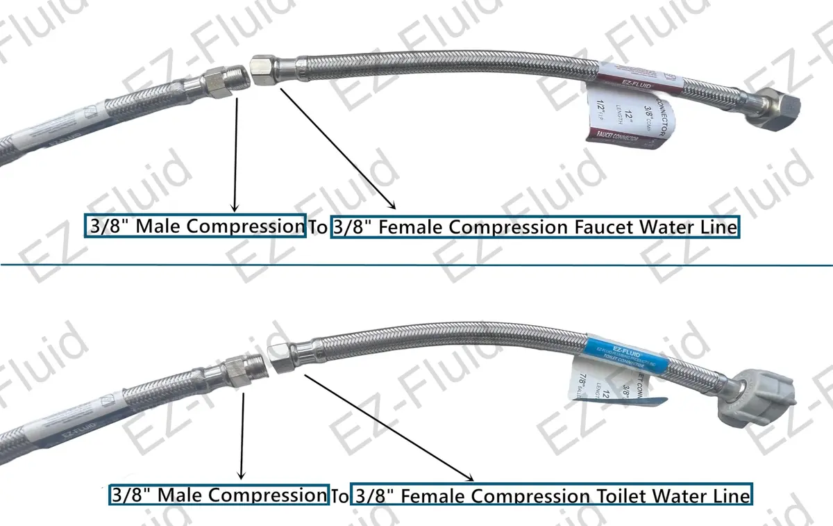 EZ-FLUID 20-Inch (50.8 cm) Stainless Steel Braided Faucet Connector Set | cUPC, NSF Certified Lead-Free Extension Lines - view 4
