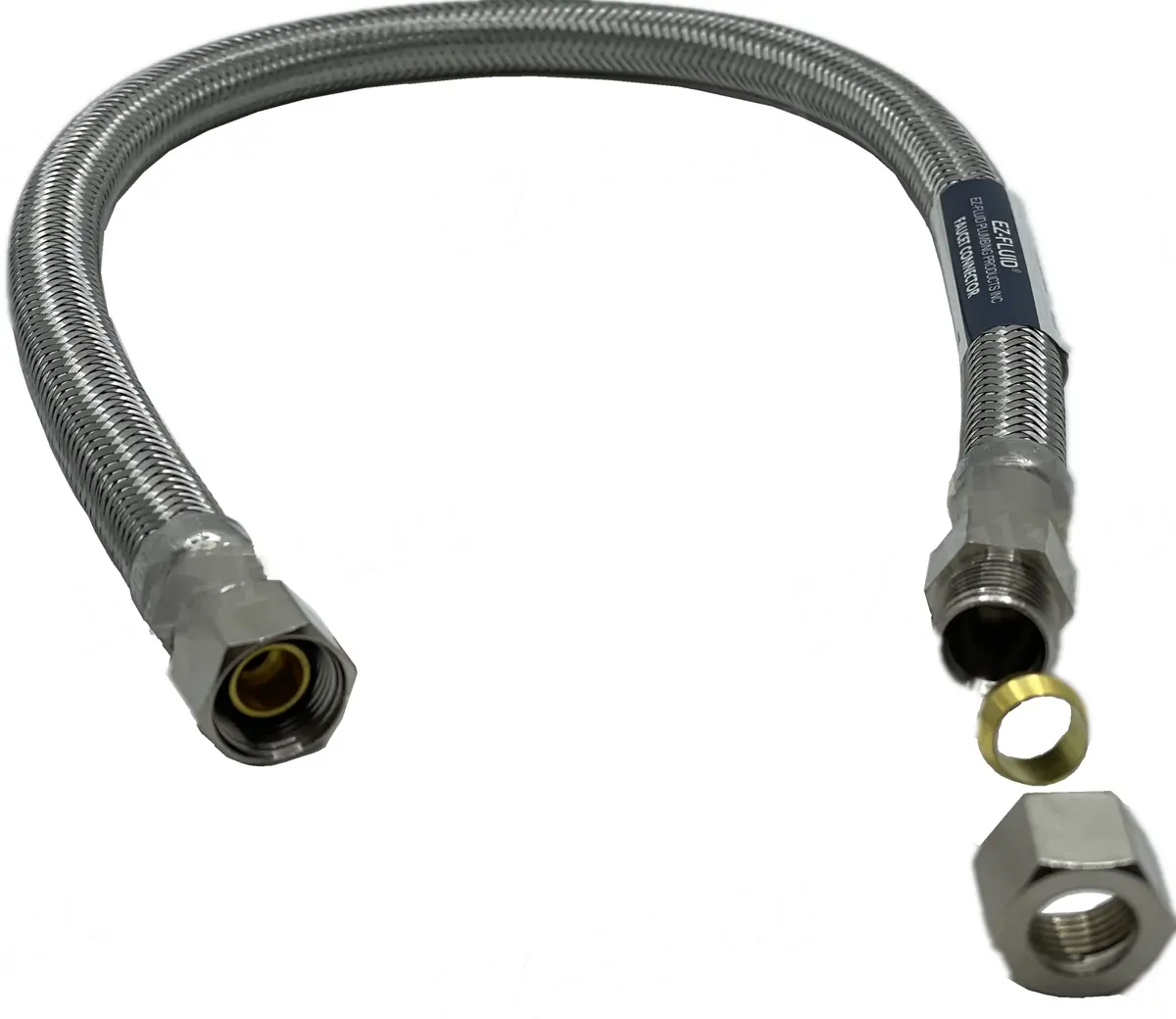 EZ-FLUID 12-Inch Faucet Supply Extension Line 3/8" Male Comp. To 3/8" Female Compression Stainless Steel Braided Faucet Extension Supply Hose Connector Lines (1-Pack) - main product image