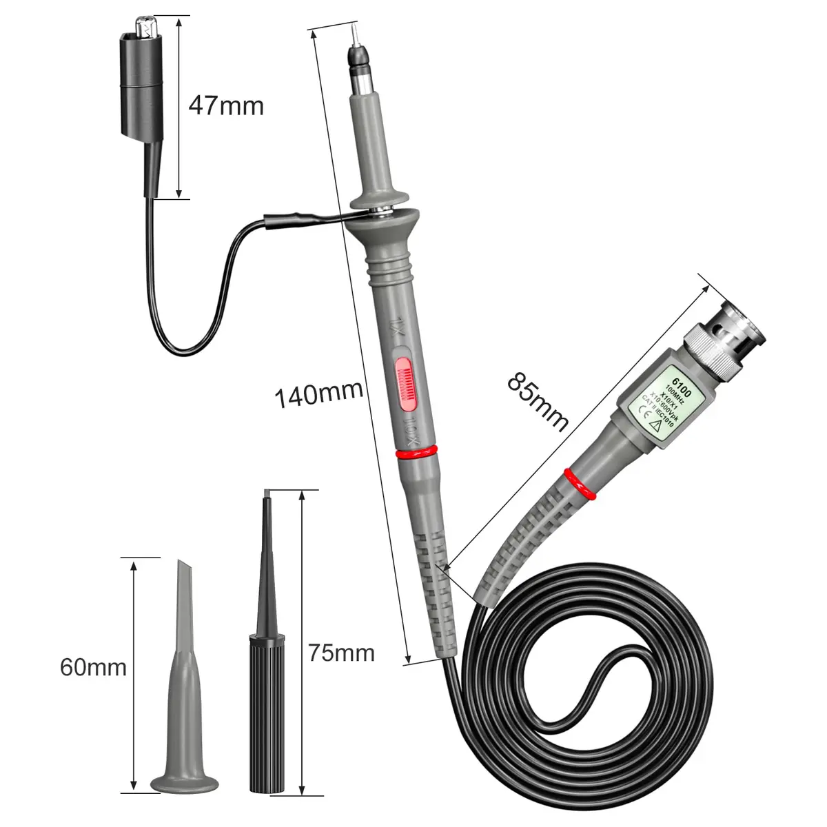 Goupchn P6100 Oscilloscope Probe 100MHz 1X/10X Attenuation 2-Pack | Precision Measuring Tool for Indian Labs - view 2