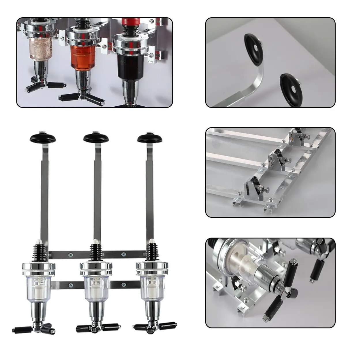 MUGLIO 3 Bottle Wall Mounted Liquor Dispenser Silver | Modern Bar Butler Bracket for Home Bars - view 5
